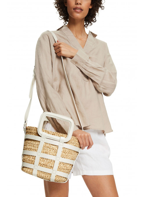 Straw bag with faux leather