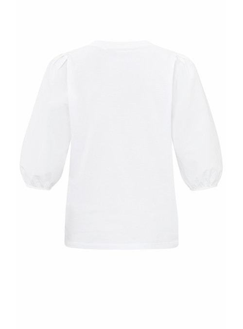 Jersey top with woven sleeves