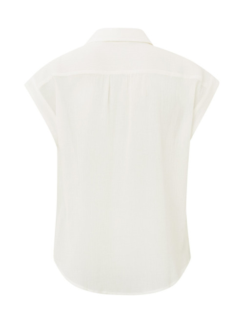 Sleevless woven top with pleat