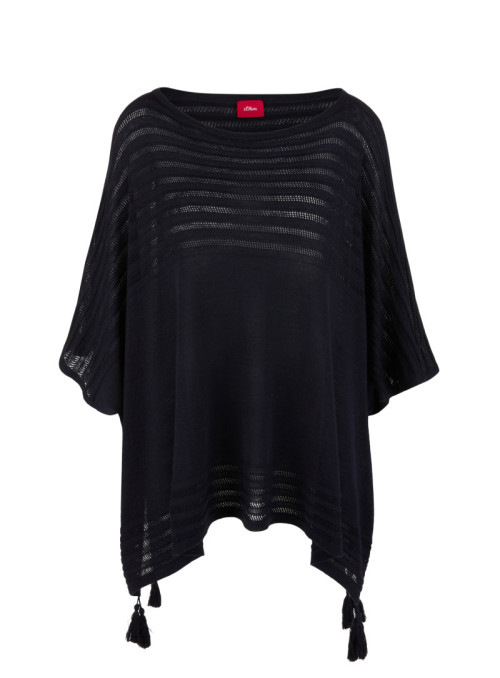 Poncho aus Feinstrick mit...