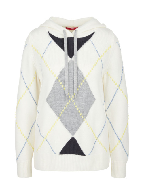 Knitted hoodie with argyle...