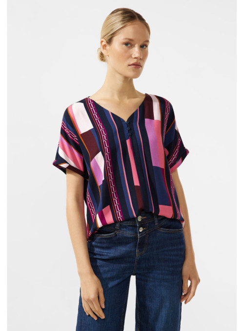 printed v-neck shirt w.button