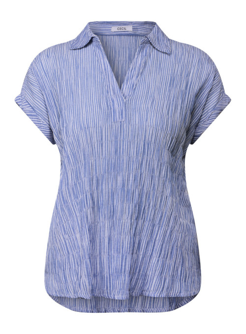 TOS Stripe Shirt Collar Blouse
