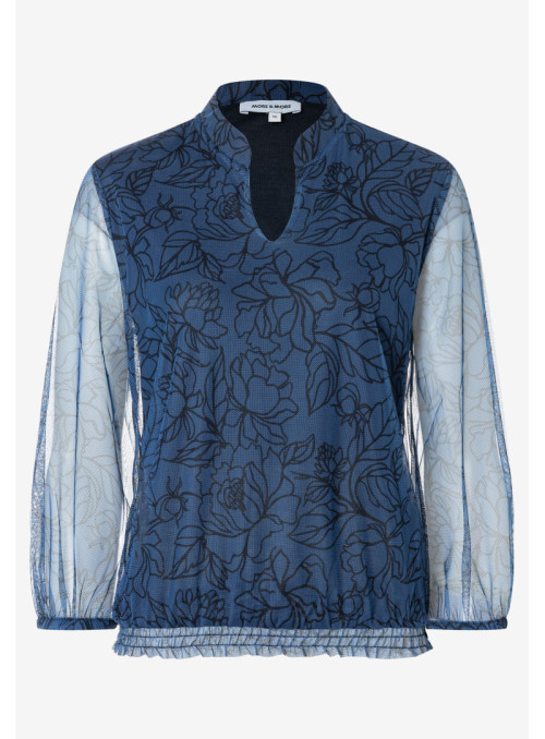 Printed Mesh Shirt, 3/4 Sleeve